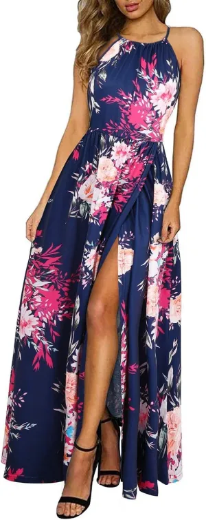 KILIG Women's Summer Maxi Dress 2025 Casual Sleeveless Split Floral Sundress Beach Vacation Flowy Long Dresses