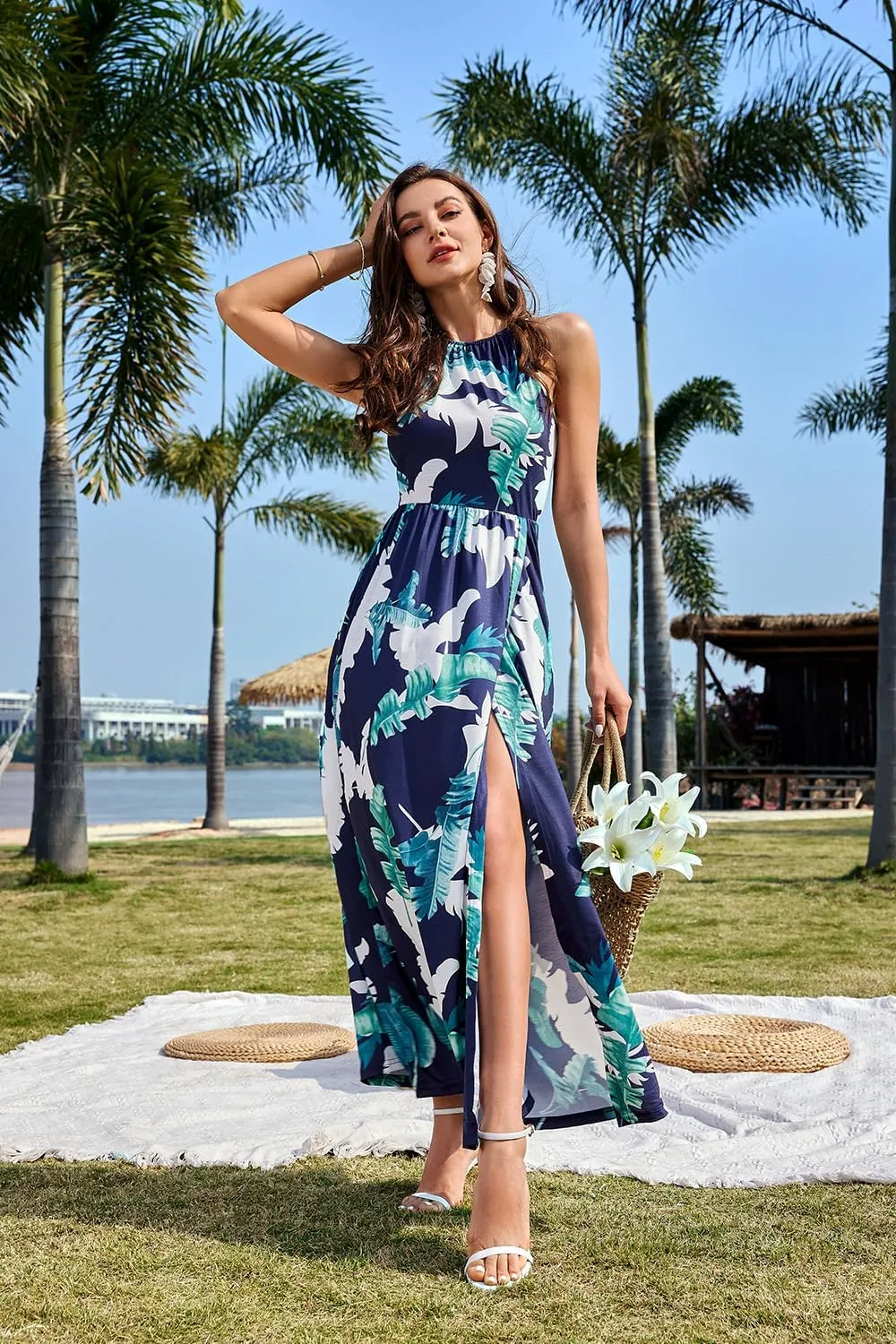 KILIG Women's Summer Maxi Dress 2025 Casual Sleeveless Split Floral Sundress Beach Vacation Flowy Long Dresses