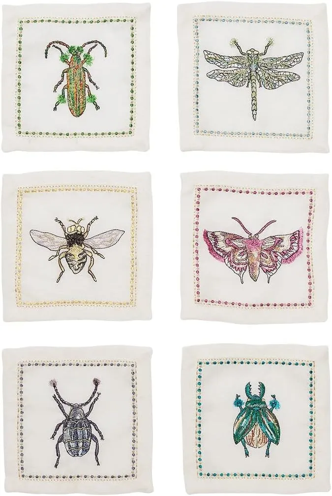 Kim Seybert Garden Party Cocktail Napkins in White & Multi, Set of 6