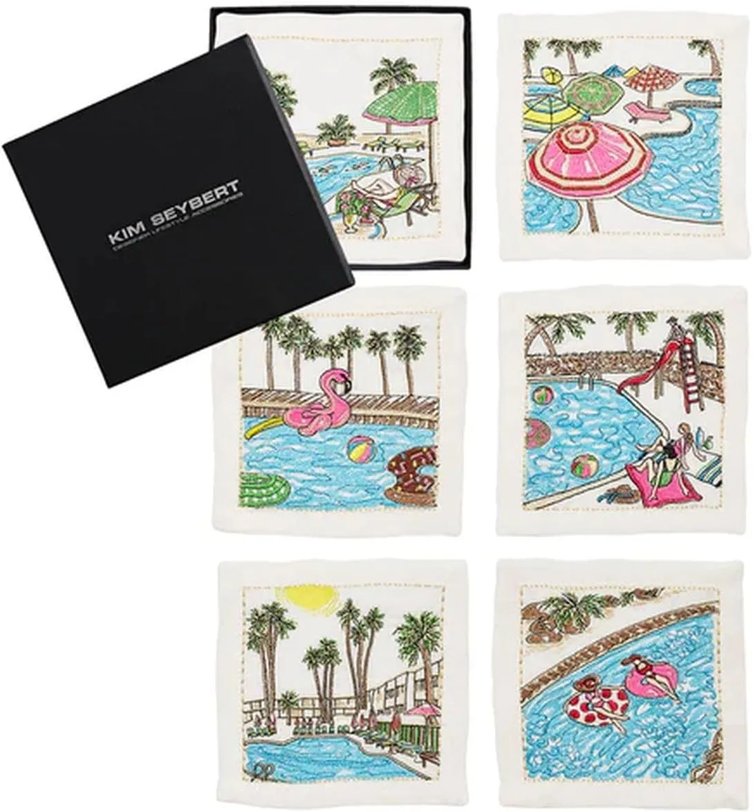 Kim Seybert Pool Day Cocktail Napkins in White & Multi, Set of 6, CT1249375WHMT