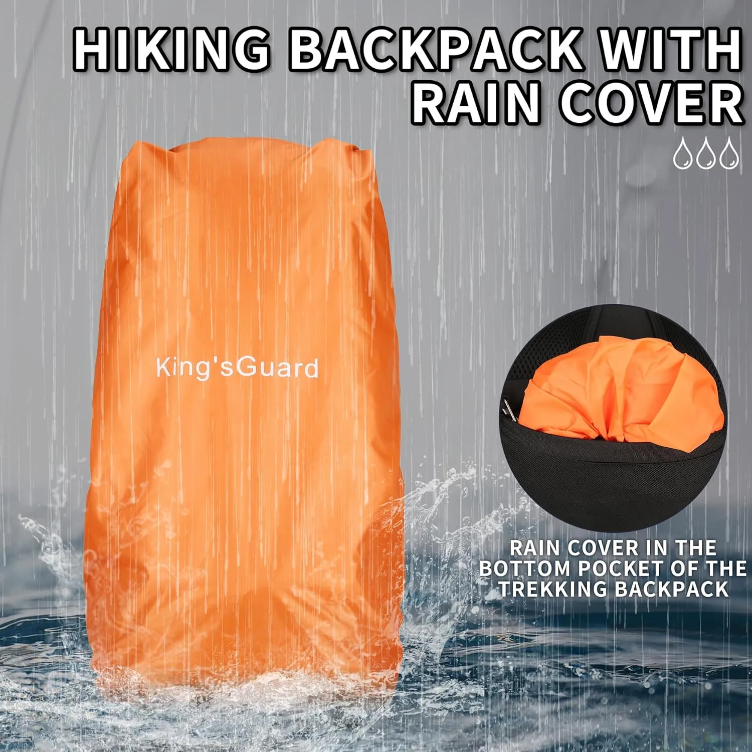 King'sGuard 60L Hiking Backpack Men Women Camping Backpack Waterproof Backpacking Mountaineering Climbing Daypack with Rain Cover (Navy)