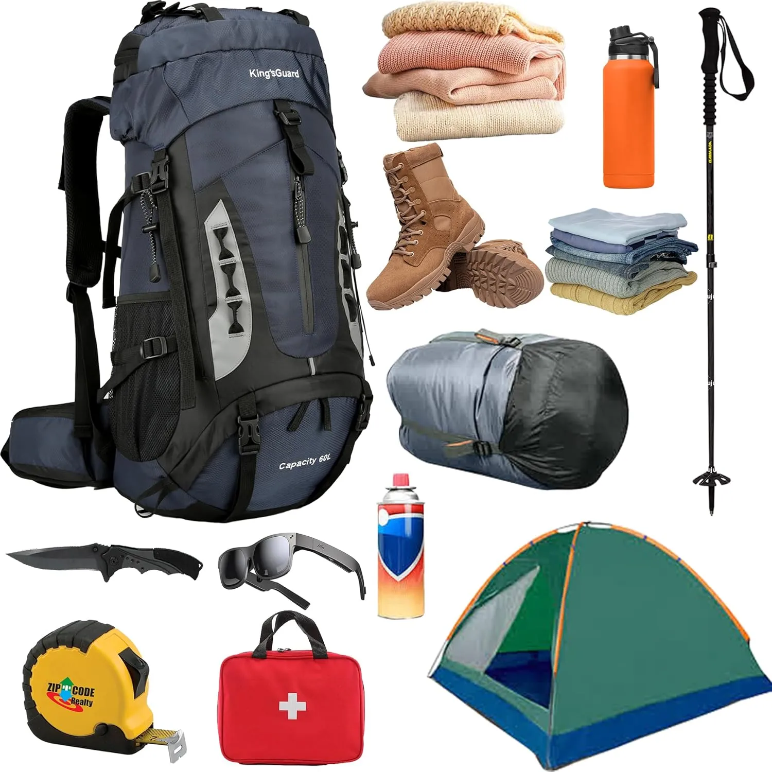 King'sGuard 60L Hiking Backpack Men Women Camping Backpack Waterproof Backpacking Mountaineering Climbing Daypack with Rain Cover (Navy)