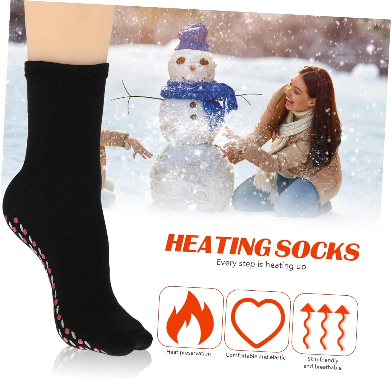 Kisangel 4 Pairs Heating Socks Foot Warmer Socks Breathable Socks Heated Socks Thermal Winter Socks Women Socks