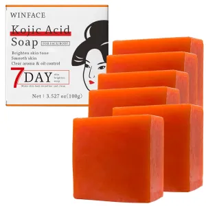 Kojic Acid Soap, Orange, Add kojic acid and rose extract, use coconut oil for the skin, use full body bath soap, cleanse the face, Natural Plant Extract Formula, 3.5 oz*6 Bar