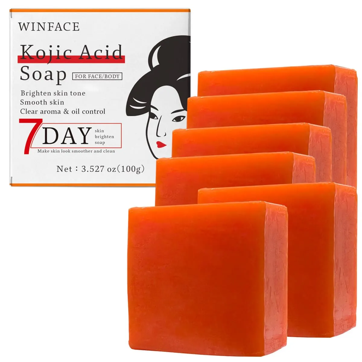 Kojic Acid Soap, Orange, Add kojic acid and rose extract, use coconut oil for the skin, use full body bath soap, cleanse the face, Natural Plant Extract Formula, 3.5 oz*6 Bar