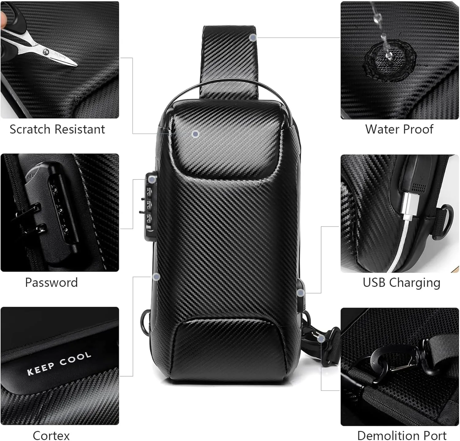 Konelia Anti-Theft Sling Chest Bag Backpack Waterproof Crossbody Shoulder Bag Travel Casual Daypack with USB Charge Port 6.3 x 4.3 x 13