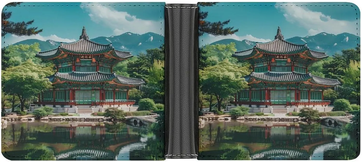 Korean Architecture Palace of Koreas Bifold Wallet PU Leather Slim Purse Pocket Wallet with Card Holder for Men Women