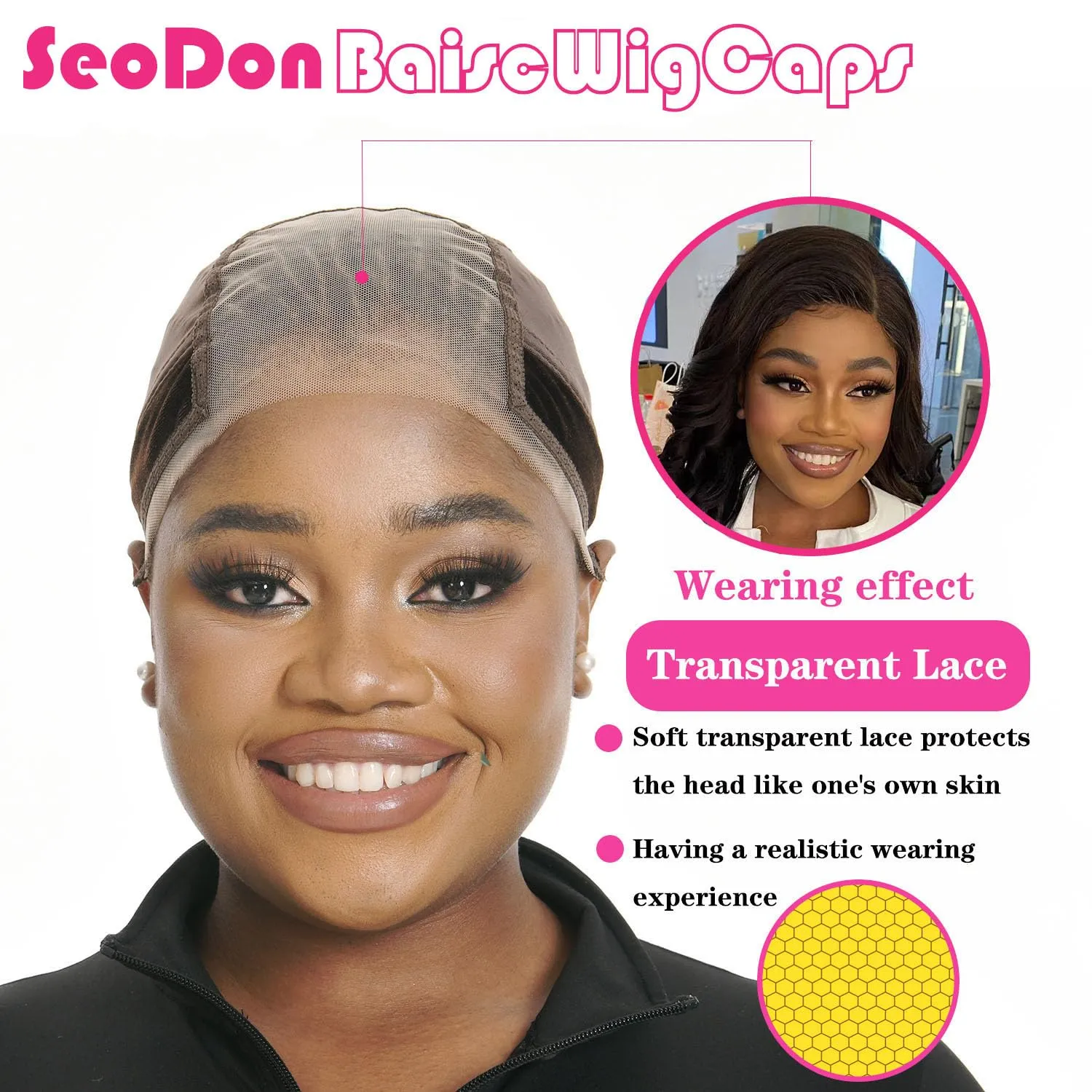 Lace Wig Grip Cap for Women 4x5 Transparent Lace Wig Caps Non Slip Wig Gripper for Keeping Wigs In Place Adjustable Wig Cap with Grip Headband Make Your Wigs Glue Free (Brown and Nude, Medium)