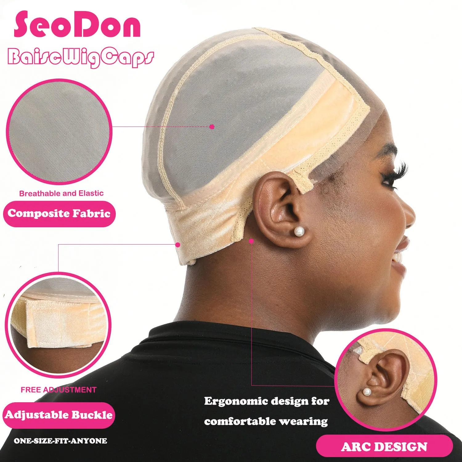 Lace Wig Grip Cap for Women 4x5 Transparent Lace Wig Caps Non Slip Wig Gripper for Keeping Wigs In Place Adjustable Wig Cap with Grip Headband Make Your Wigs Glue Free (Brown and Nude, Medium)