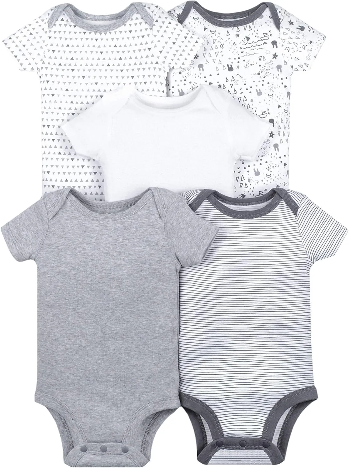 Lamaze Baby Super Combed Natural Cotton Short Sleeve Bodysuit, Snap Closure, 5 Pack