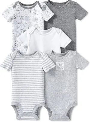 Lamaze Baby Super Combed Natural Cotton Short Sleeve Bodysuit, Snap Closure, 5 Pack
