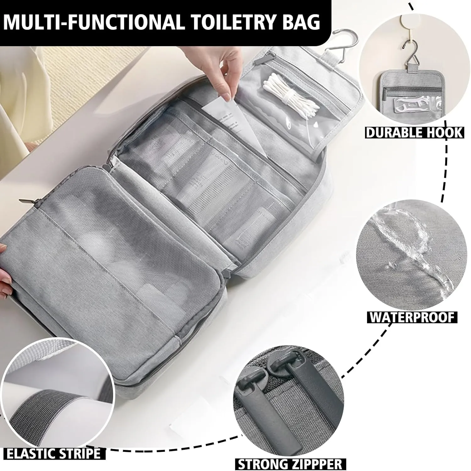 L&FY Hanging Toiletry Bags, Travel Makeup Toiletries Bag Organizer For Women & Men Dopp Kits Pouch For Travel Accessories, Essentials (Beige, L)