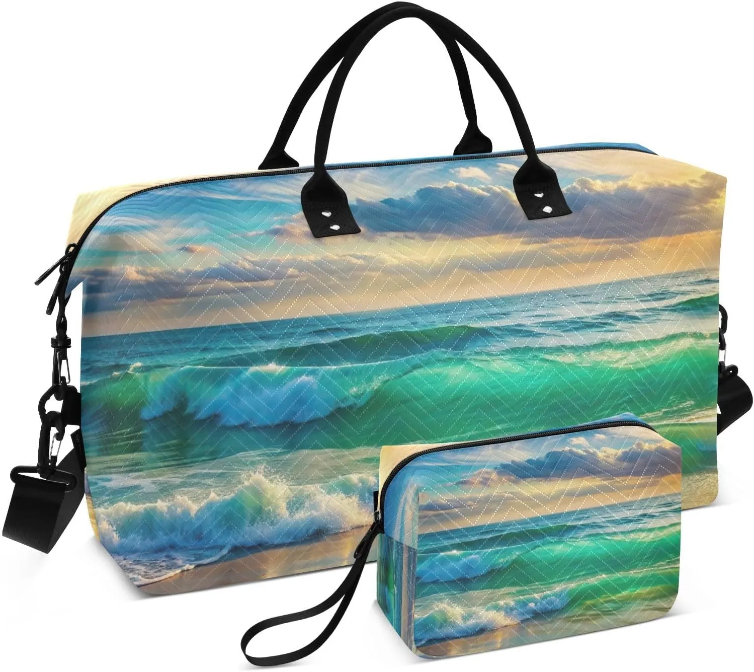 Landscape Beach Waves Sunrise Duffel Bag for Traveling, Gym Bags with Multiple Interior Pockets for Women Men Toiletry Purse Included 20.5”x 1.9” x 13.8”