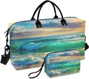 Landscape Beach Waves Sunrise Duffel Bag for Traveling, Gym Bags with Multiple Interior Pockets for Women Men Toiletry Purse Included 20.5”x 1.9” x 13.8”