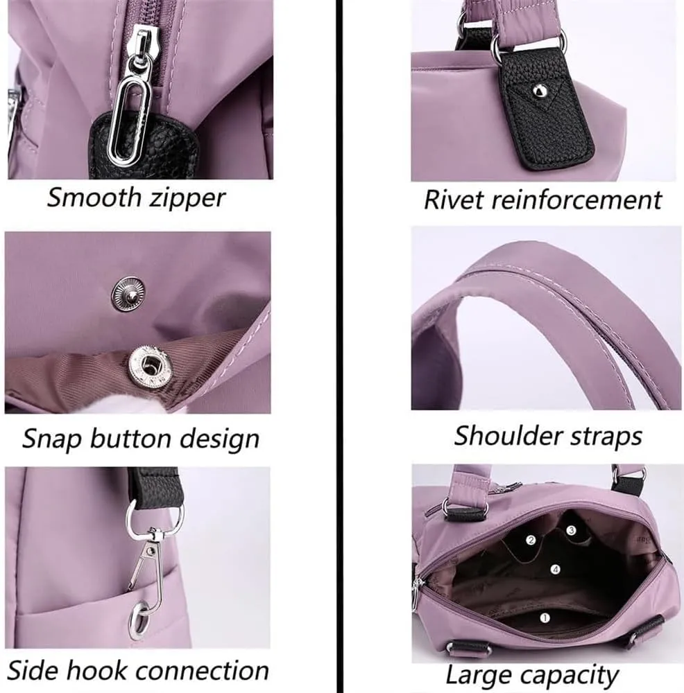 Langrents Nylon Tote Bag, Large Capacity Waterproof Multi Pocket Shoulder Bag, Lightweight Nylon Shoulder Bag with Zipper