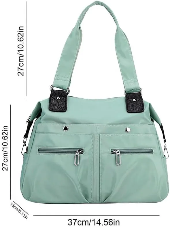 Langrents Nylon Tote Bag, Large Capacity Waterproof Multi Pocket Shoulder Bag, Lightweight Nylon Shoulder Bag with Zipper