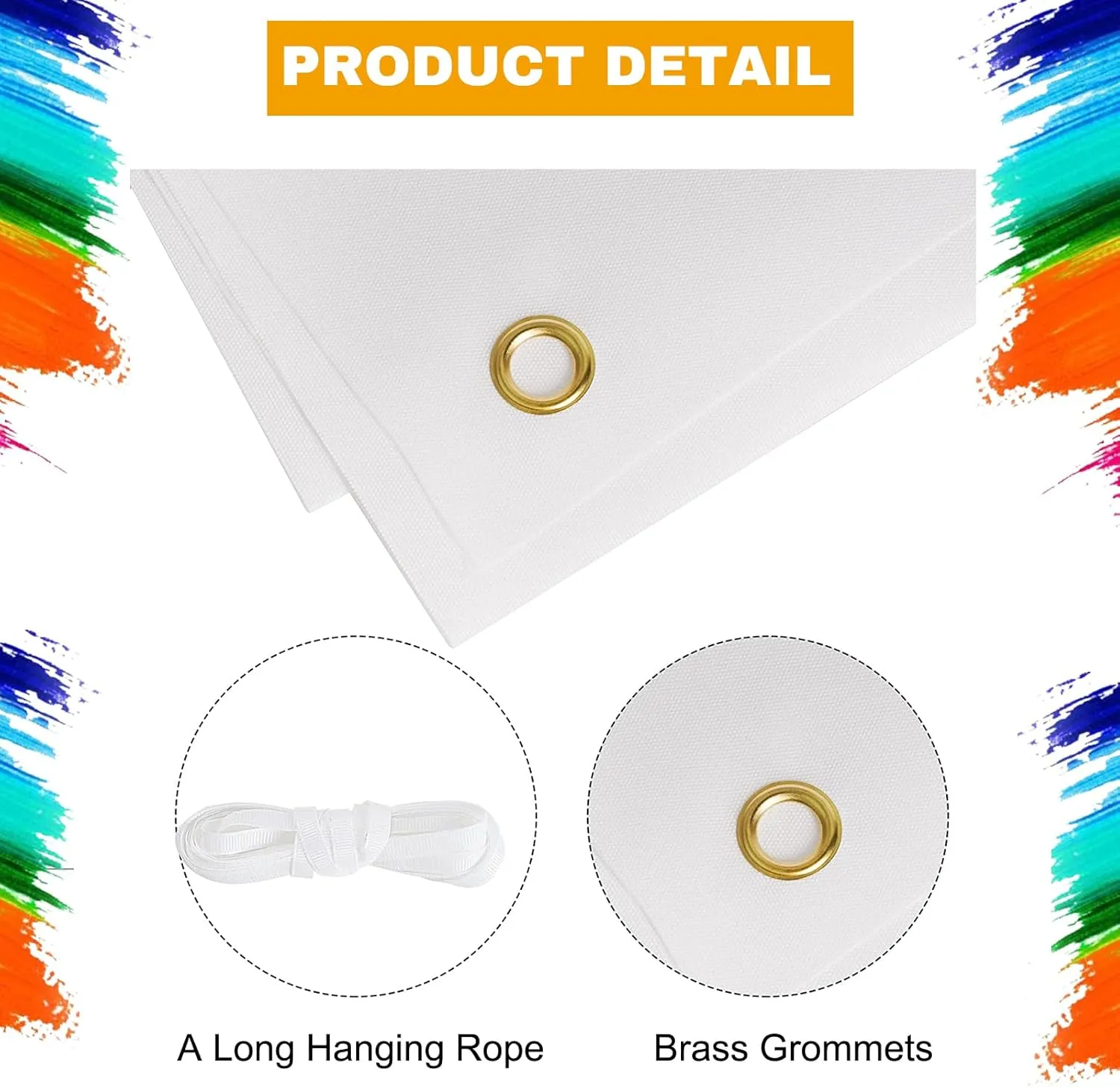 Large Blank Banner Sign, White Banner with Hanging Rope for Wall Sign, DIY Painting Writing Flag Indoor Outdoor Display, Anniversary Party Decor DIY Background for Business Office (180x60cm / 71x24in)