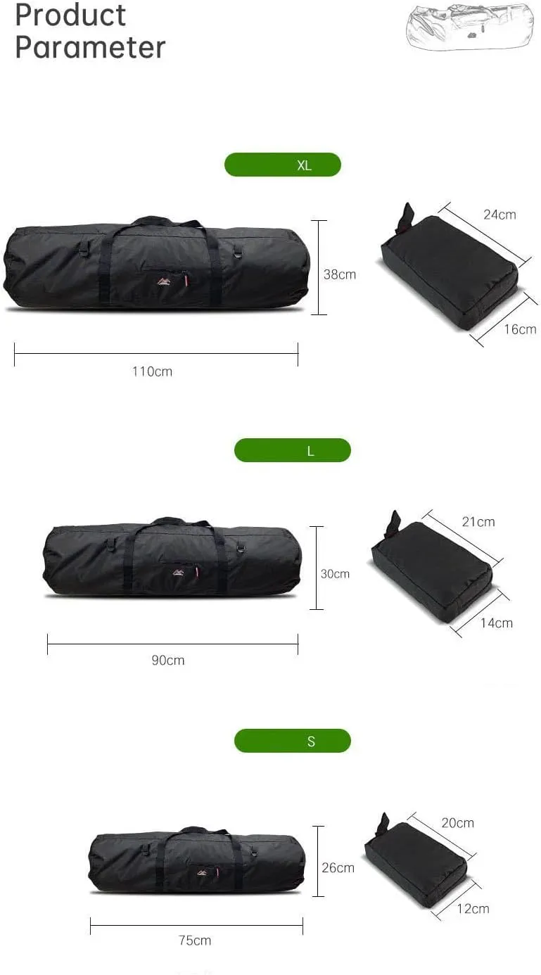 Large Capability Folding Tent Storage Carry Bag Waterproof Luggage Pack Pouch for Camping Hiking Picnic Organizer Walking Holder (Black-L)