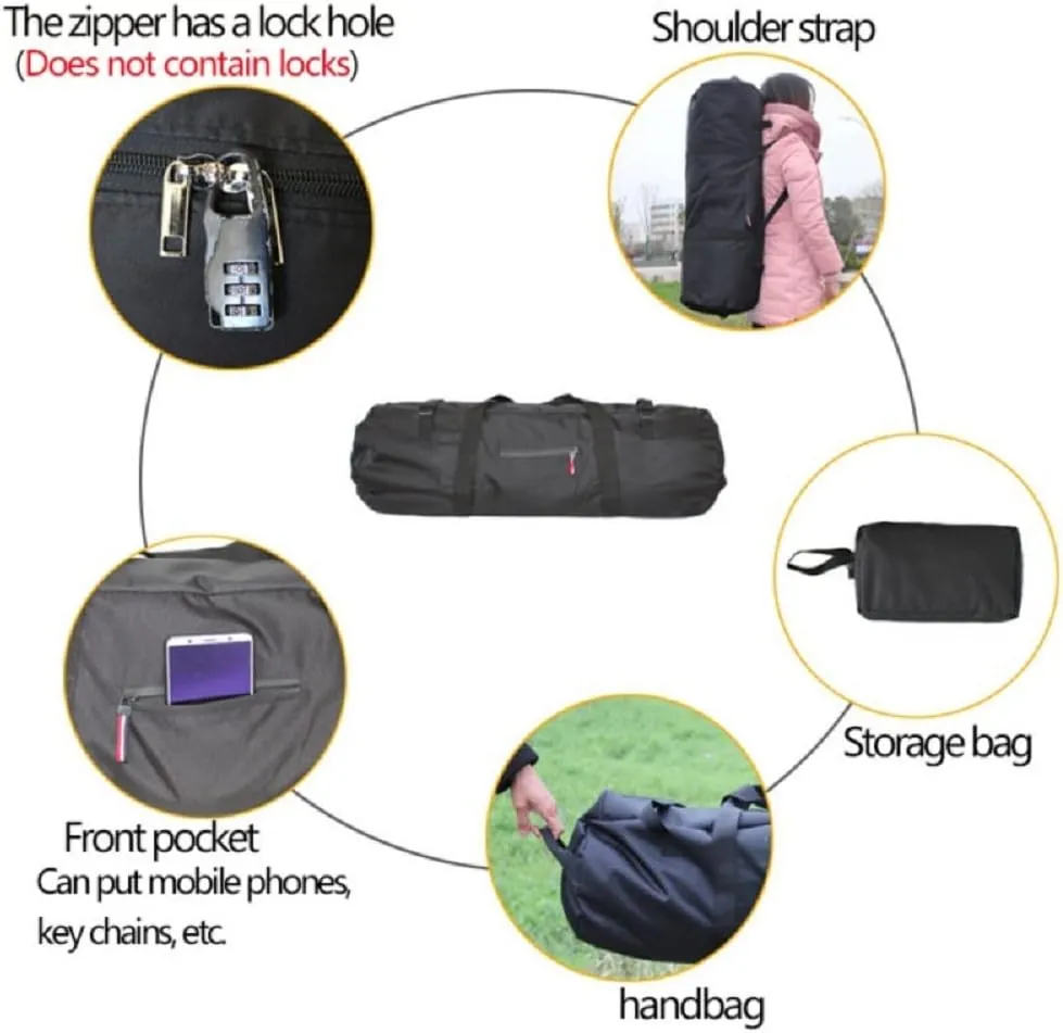 Large Capability Folding Tent Storage Carry Bag Waterproof Luggage Pack Pouch for Camping Hiking Picnic Organizer Walking Holder (Black-L)