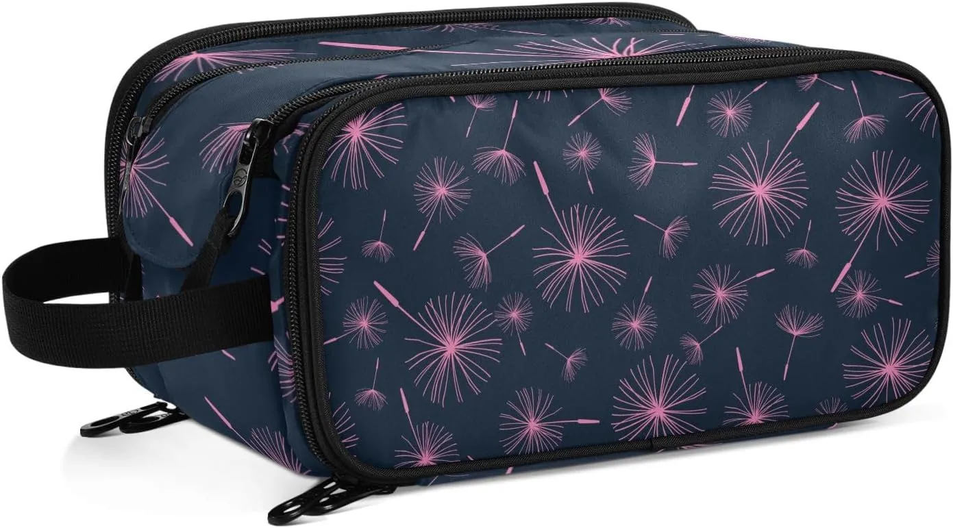 Large Capacity Travel Cosmetic Bag for Women Beautiful Seamless Pattern with Dandelion Fluff Travel Portable Cosmetic Pouch With Handle and Divider Flat Lay Bag Organizer Toiletry Bag Makeup Box for S