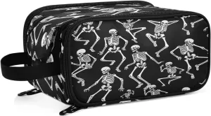 Large Capacity Travel Cosmetic Bag for Women Skeletons Dancing Travel Portable Cosmetic Pouch With Handle and Divider Flat Lay Bag Organizer Toiletry Bag Makeup Box for Skincare Cosmetics