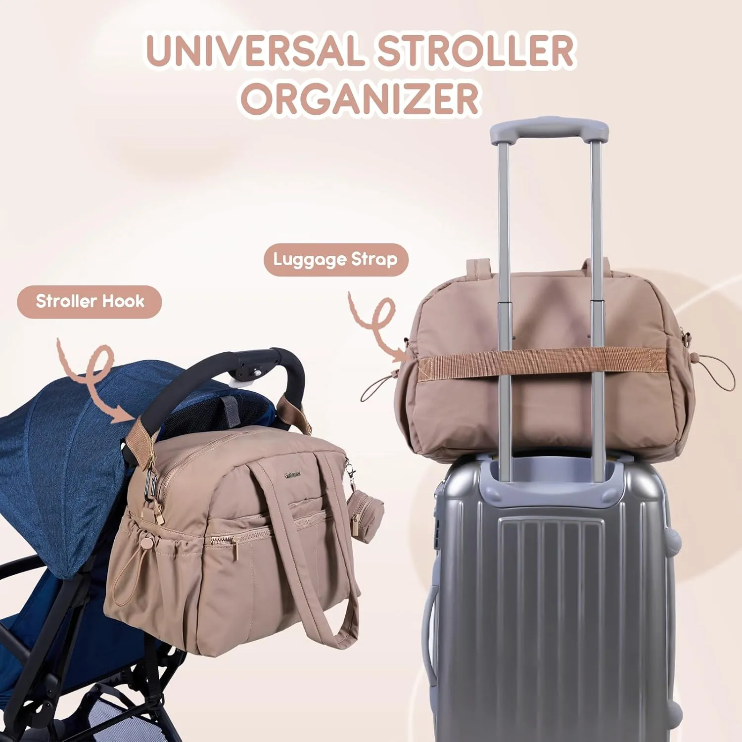 Large Diaper Bag Tote with Changing Pad, Maternity Baby Travel Nappy Bags with Wet Pocket, Hospital Bag (Brown)
