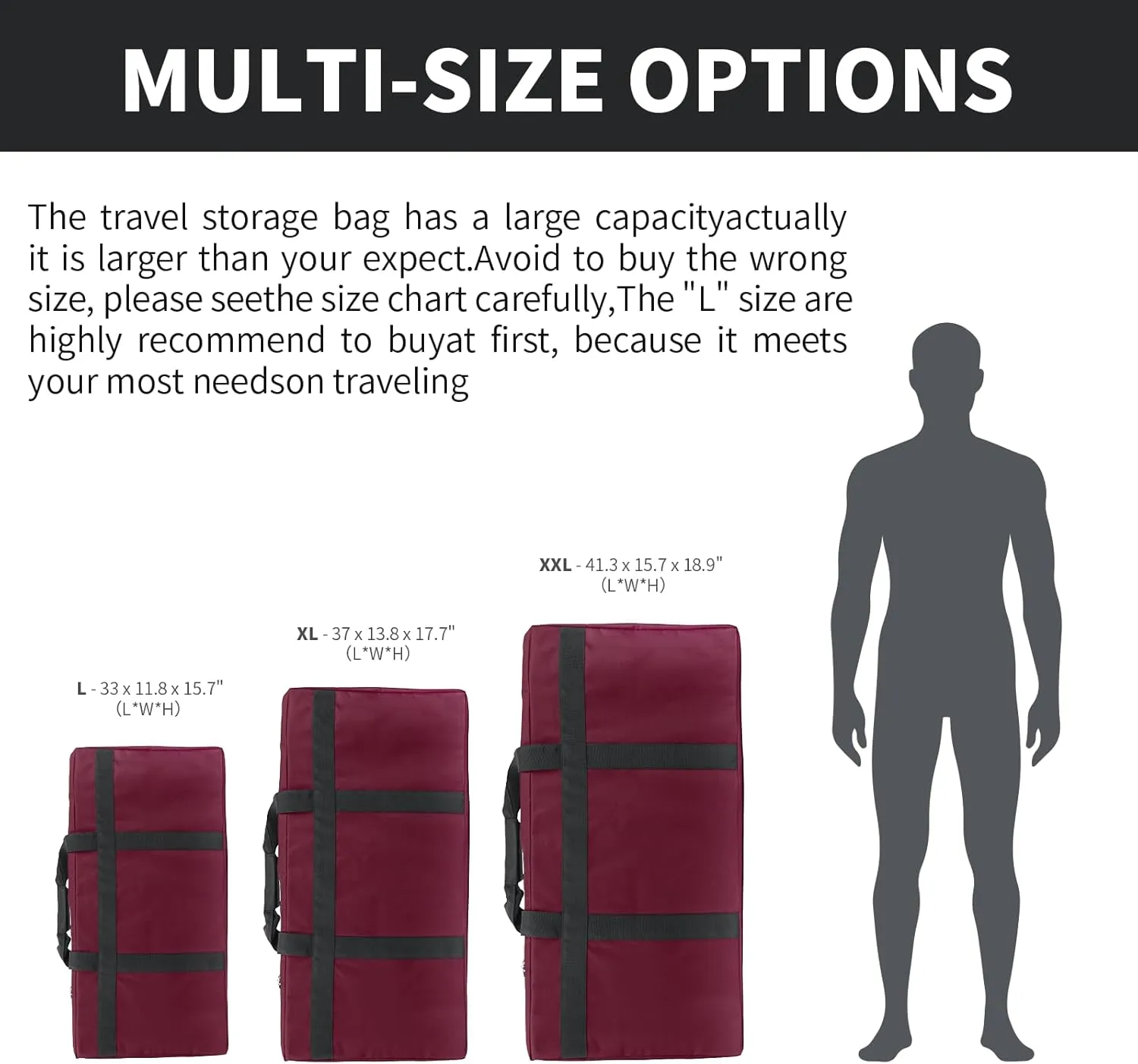 Large Duffle Bag Foldable Storage Bag Heavy Duty Sports Duffel Bag for Travel, Camping, Moving, Storage and More (100L Wine Red)