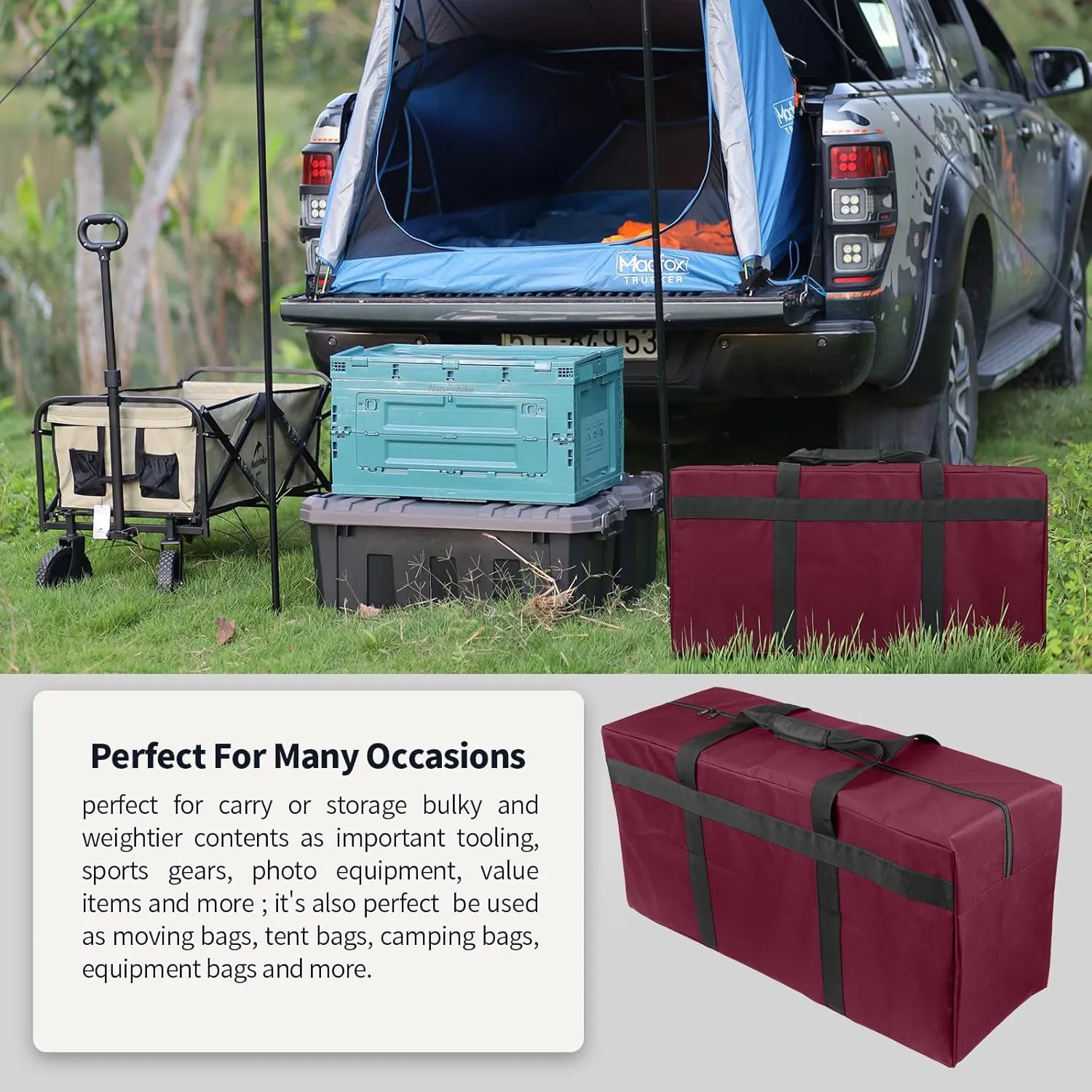 Large Duffle Bag Foldable Storage Bag Heavy Duty Sports Duffel Bag for Travel, Camping, Moving, Storage and More (100L Wine Red)