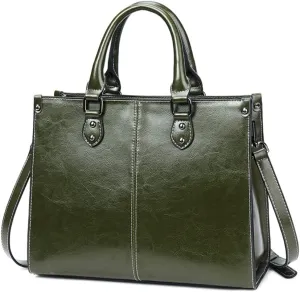 Large Genuine Leather Satchel Handbag for Women - Fashionable Shiny Tote & Crossbody Purse