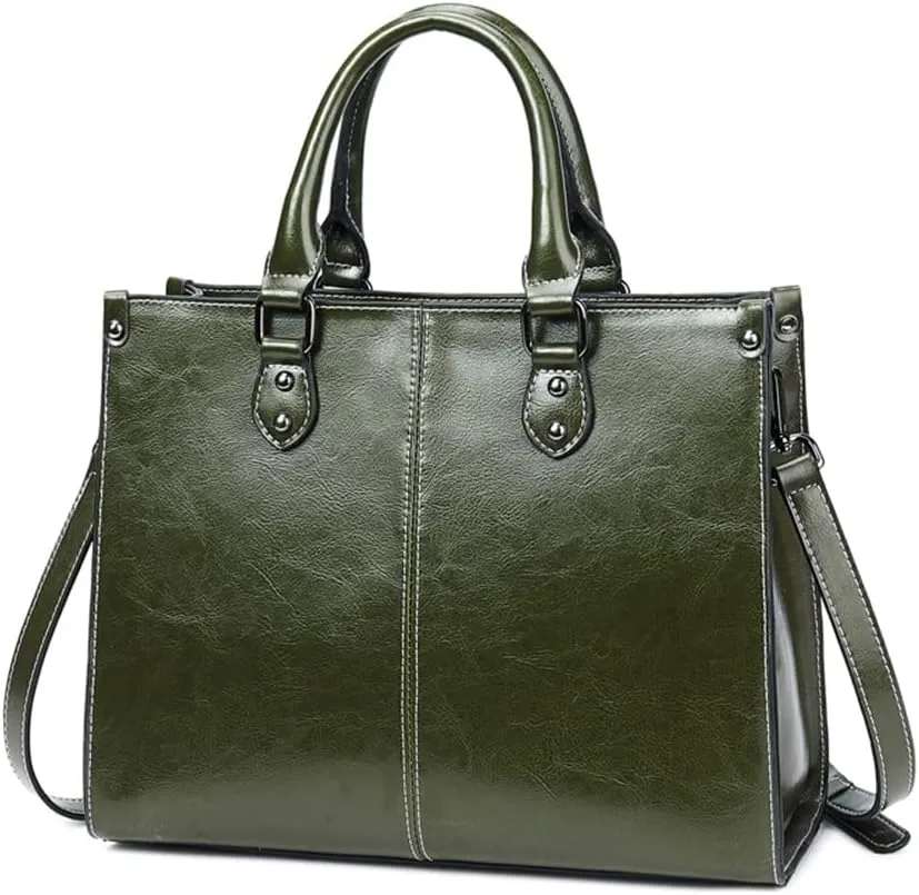 Large Genuine Leather Satchel Handbag for Women - Fashionable Shiny Tote & Crossbody Purse