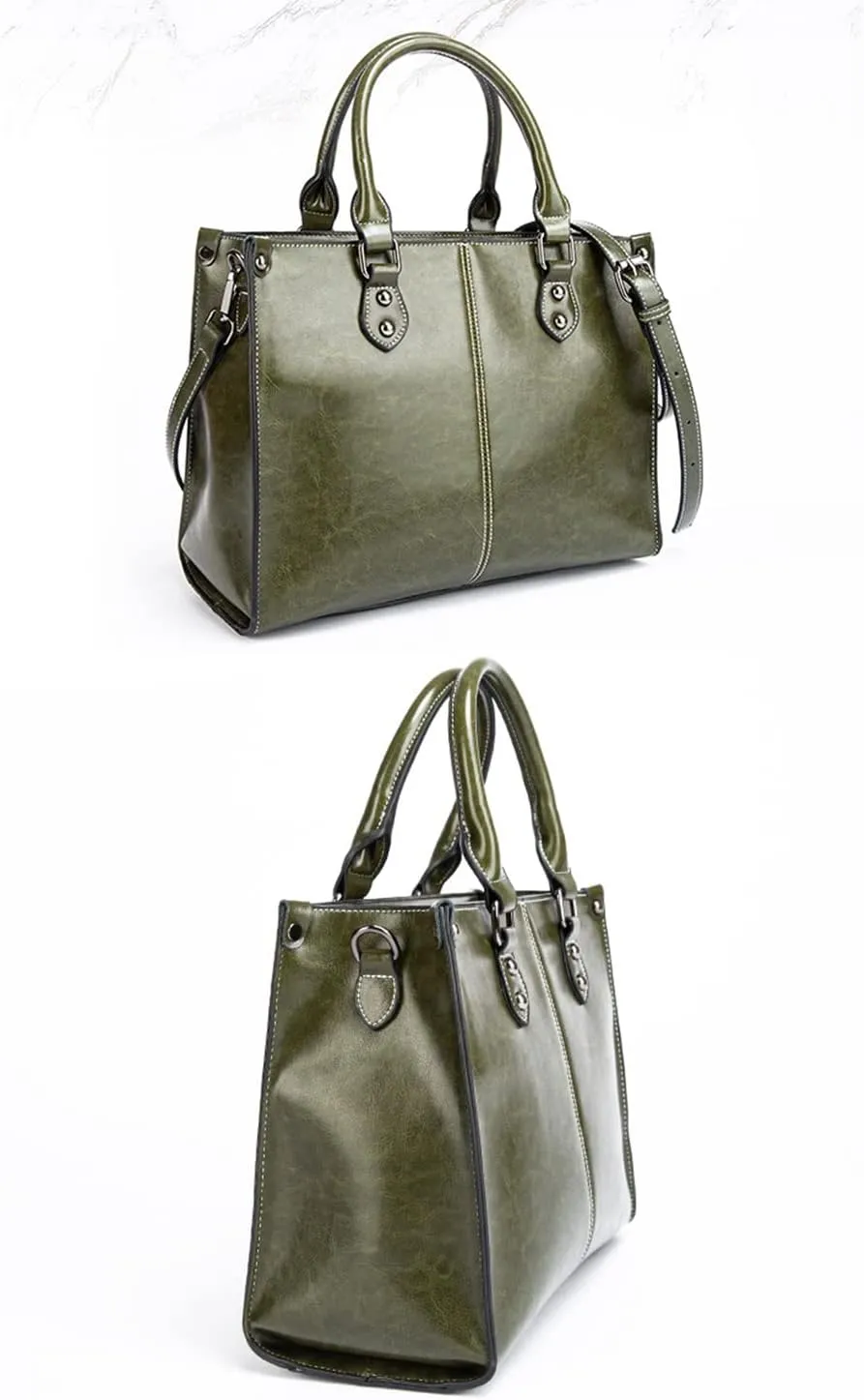 Large Genuine Leather Satchel Handbag for Women - Fashionable Shiny Tote & Crossbody Purse