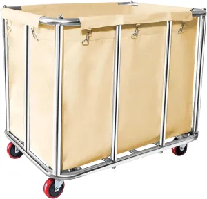 Large Laundry Cart,400L Commercial Industrial Stainless Steel Laundry Basket with 4 Wheels and Waterproof Lining, Heavy Duty Rolling Laundry Hampers,286 Lbs Load