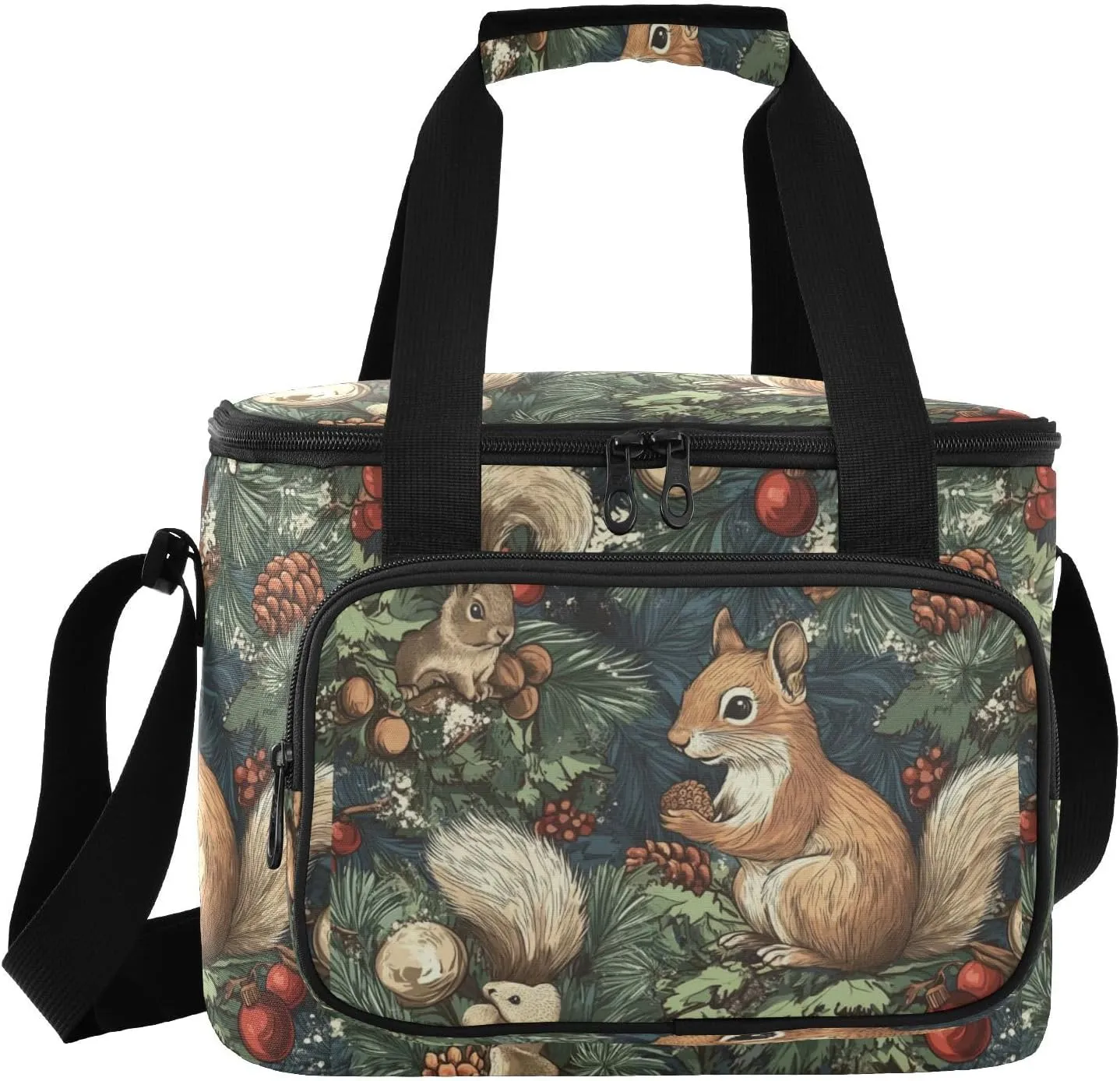 Large Lunch Bag Pine Tree Cone Squirrel Insulated Cooler Box For Women Men Picnic Camping Beach Handbag 24-Can (18L)
