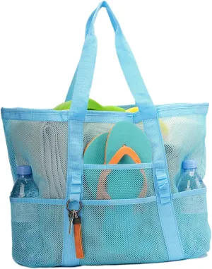Large Mesh Beach Tote Bags for Sand Toys, Family Travel, Grocery, Reusable Shopping