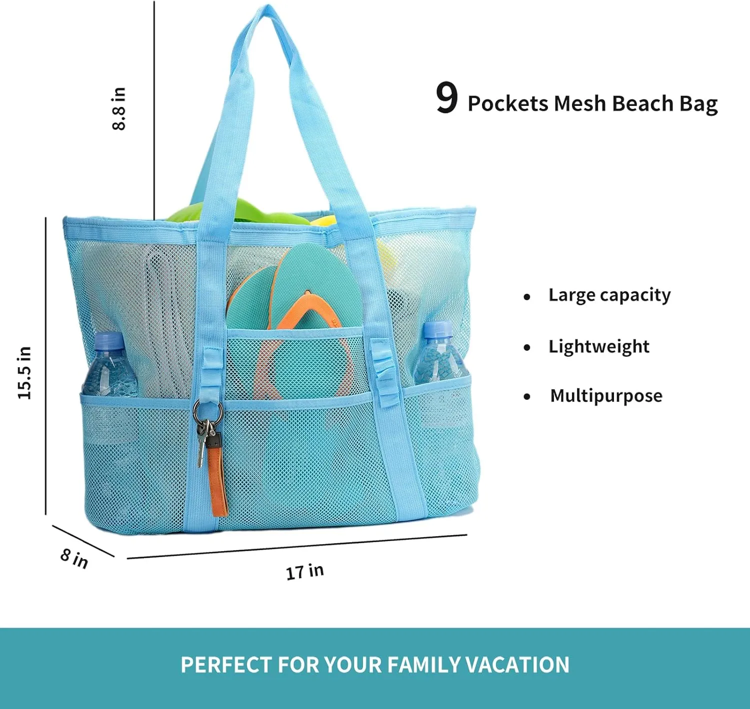 Large Mesh Beach Tote Bags for Sand Toys, Family Travel, Grocery, Reusable Shopping
