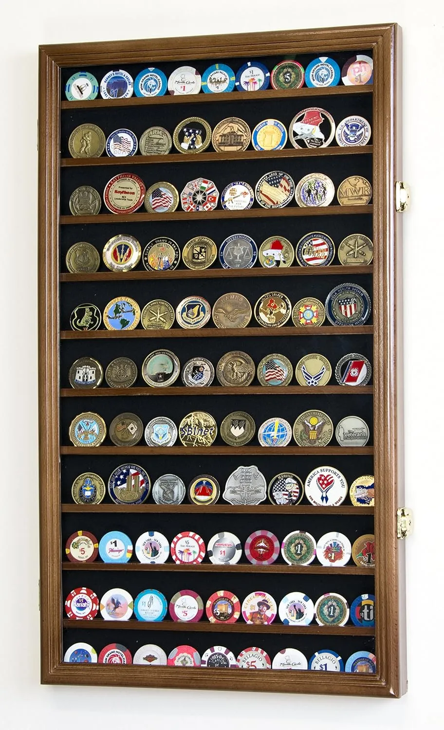 Large Military Challenge Coin Display Case Cabinet Holders Rack 98% UV - Lockable