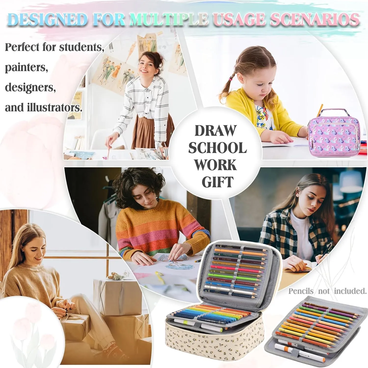 Large Pen Pencil Case,VONXURY High Capacity Art Colored Pencil Pouch Portable Stationery Organizer With 2 Detachable Layers 54 Slots Multiple Zipper Pockets for School Office College