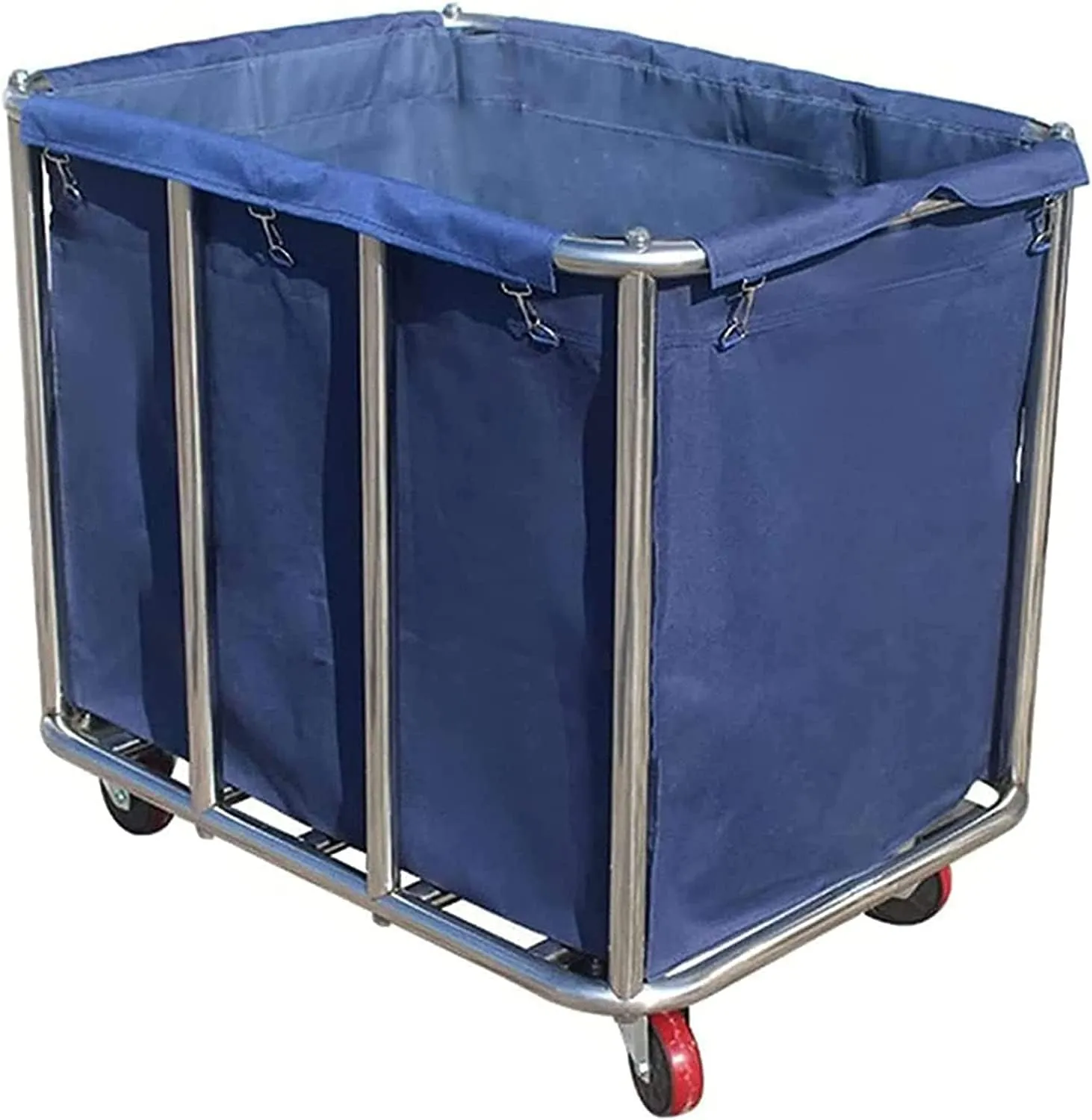 Large Stainless Steel Laundry Cart with Wheels,Basket Bulk Truck Commercial, Stainless Steel Heavy Duty Rolling Laundry Cart for Industrial/Home/Hotel
