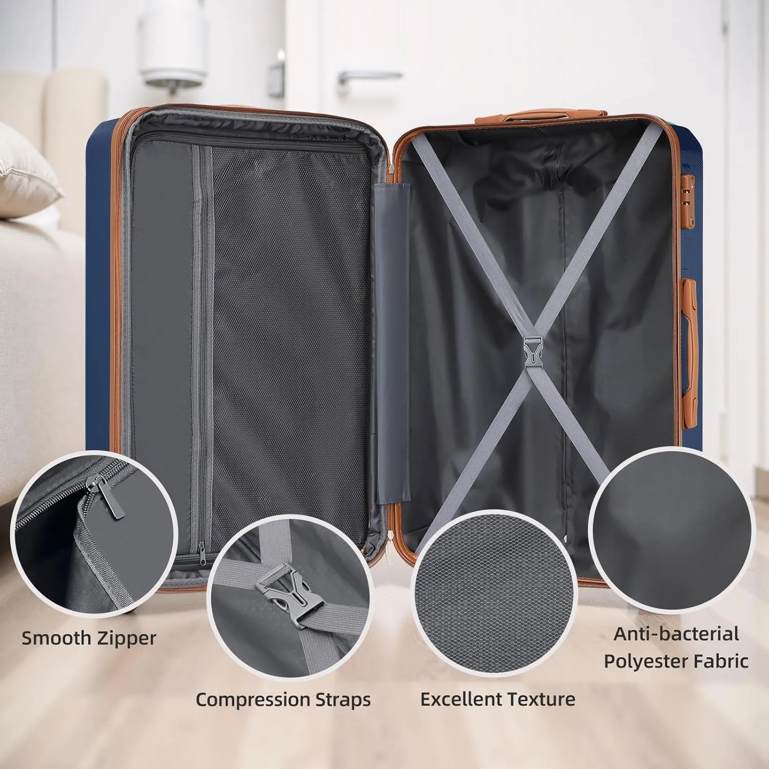 LARVENDER Luggage Set 6 Piece Large Suitcases with Wheels, Suitcase Set ABS Hard Shell Luggage Sets with Spinner Wheels, Carry On Luggage TSA Lock Travel Luggage for Men Women(Navy Blue)