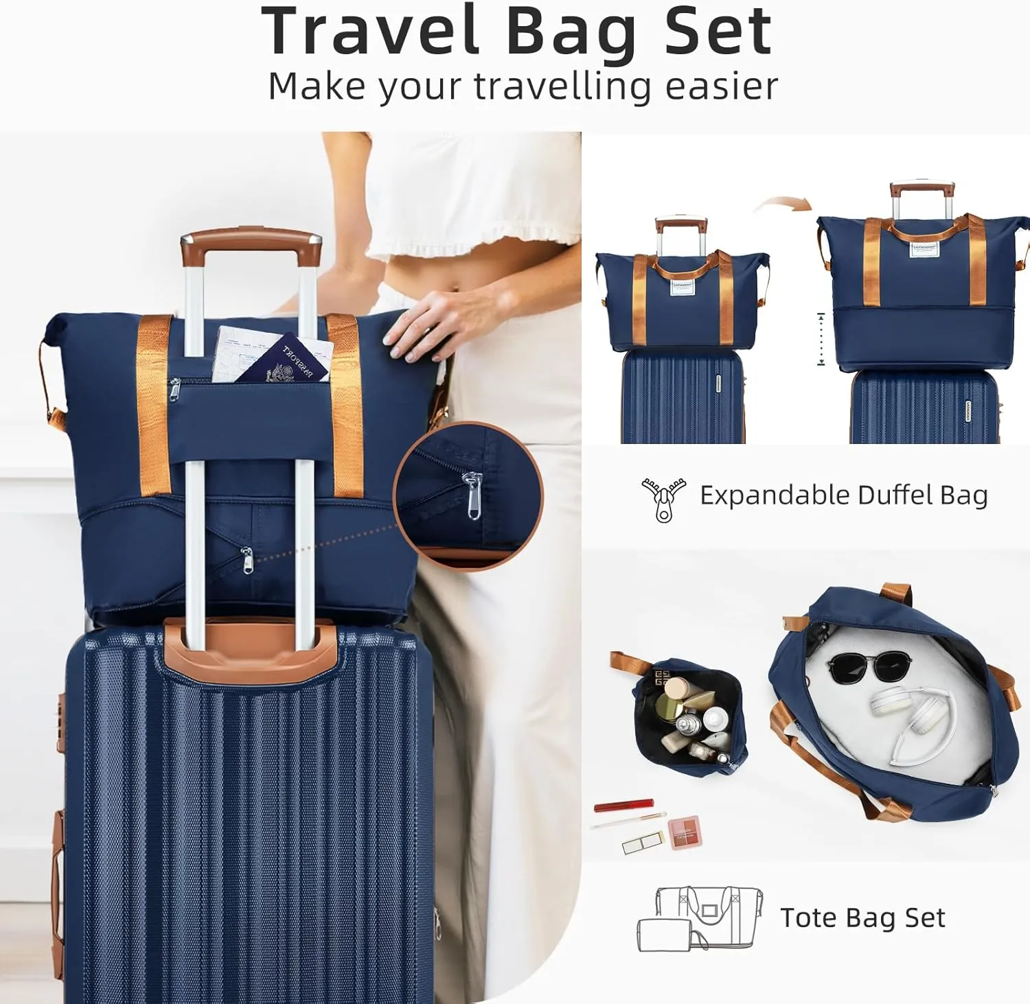LARVENDER Luggage Set 6 Piece Large Suitcases with Wheels, Suitcase Set ABS Hard Shell Luggage Sets with Spinner Wheels, Carry On Luggage TSA Lock Travel Luggage for Men Women(Navy Blue)