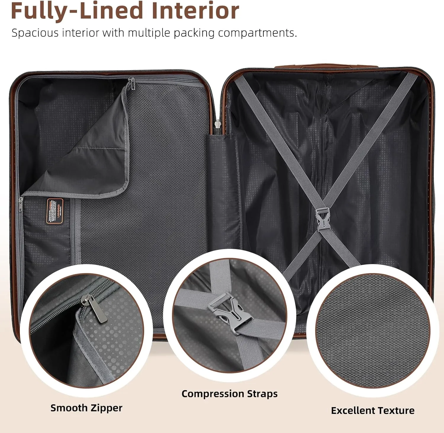 LARVENDER Luggage Sets 3 Piece, Hardside 20 IN Carry on Luggage Airline Approved Suitcase Sets with Spinner Wheels, Lightweight Rolling Suitcase for Men and Women, Black Brown