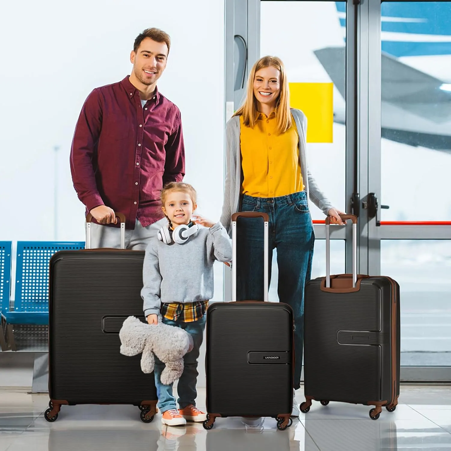 LARVENDER Luggage Sets 3 Piece, Hardside 20 IN Carry on Luggage Airline Approved Suitcase Sets with Spinner Wheels, Lightweight Rolling Suitcase for Men and Women, Black Brown