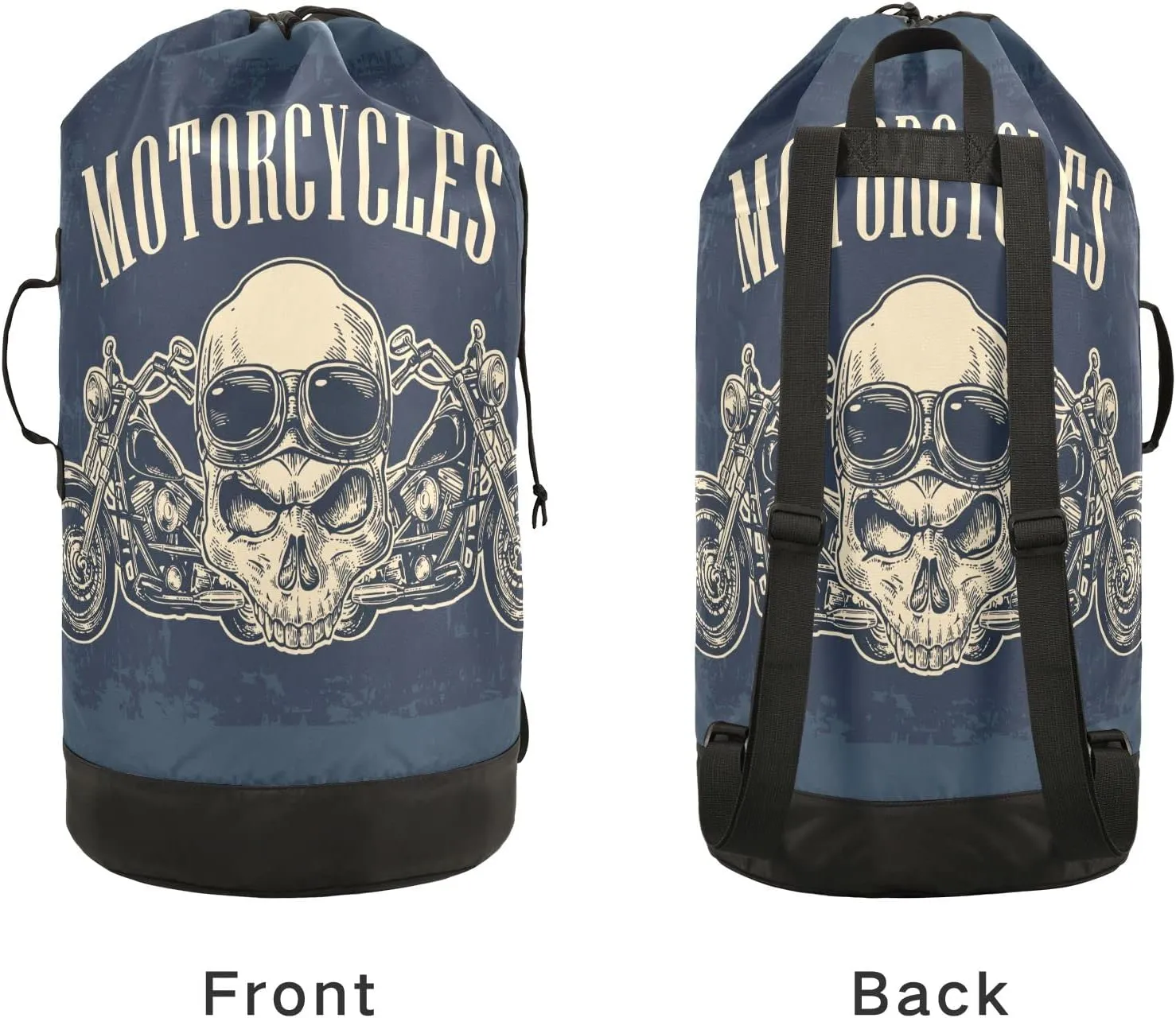 Laundry Backpack Bag Hamper Basket Extra Large Heavy Duty for Dirty Clothes Adjusted Straps for Camp College Dorm Gym Hotel Home 29.3x14.5Inch Navy Blue Skull
