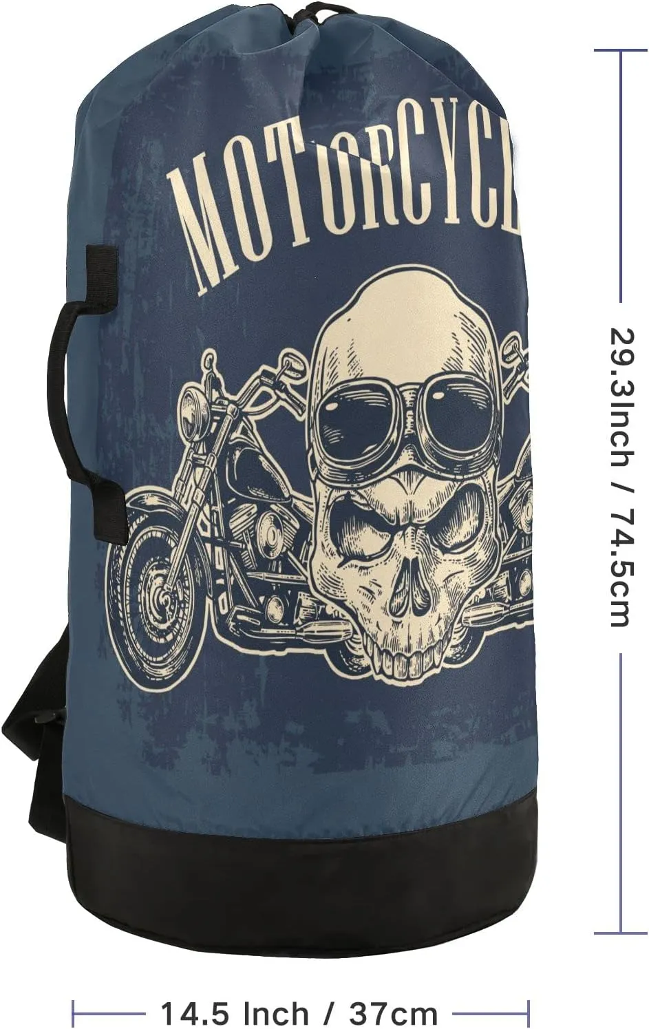 Laundry Backpack Bag Hamper Basket Extra Large Heavy Duty for Dirty Clothes Adjusted Straps for Camp College Dorm Gym Hotel Home 29.3x14.5Inch Navy Blue Skull