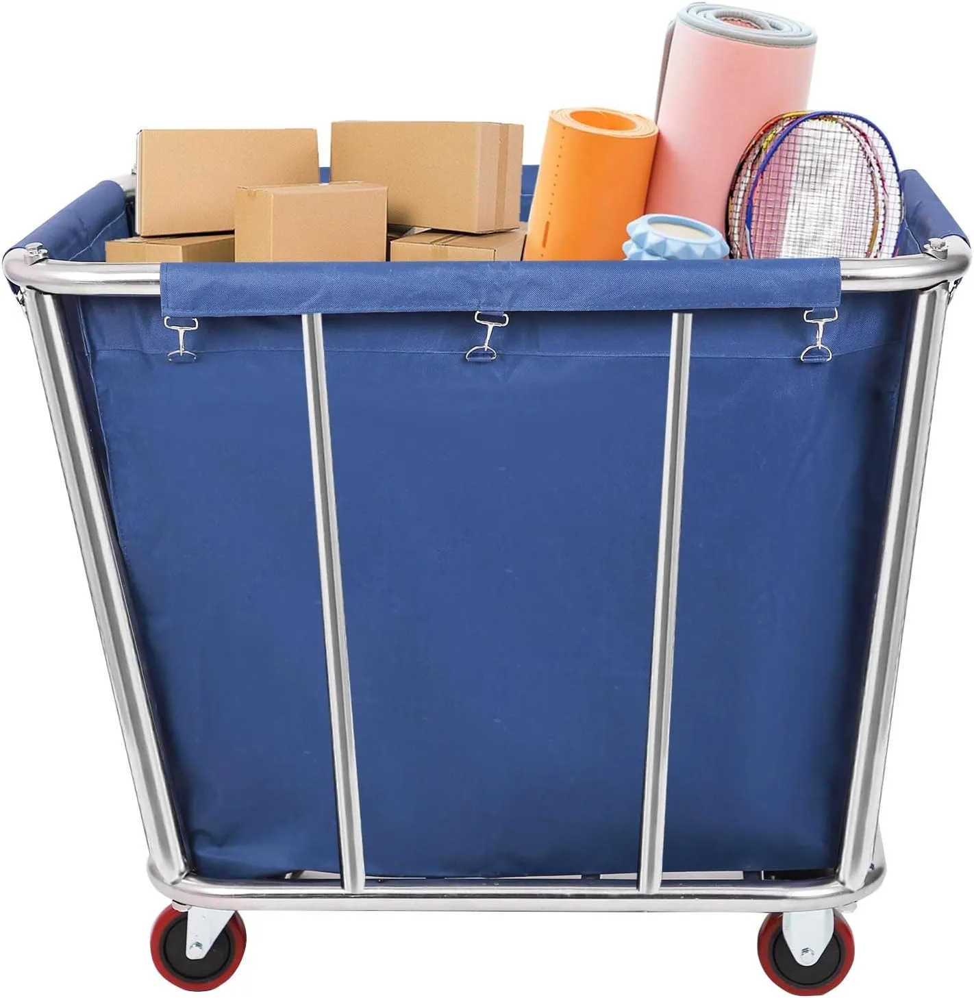 Laundry Cart Commercial/Home,10 Bushels Heavy Duty Large Stainless Steel Rolling Laundry Basket with Wheels，for Laundry/Toys/Sundries Organizer and Storage,260LBS Load
