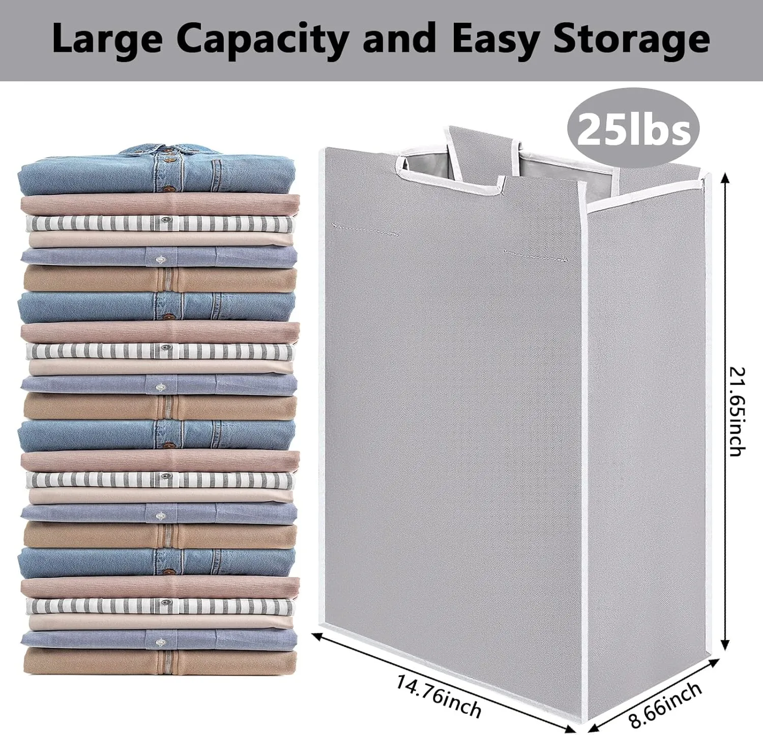 Laundry Sorter Replacement Bags Hamper Cart Removable Replacement Laundry Storage Organizer Bag Hamper Liner, No Hooks 14.76 x 8.66 x 21.65 Inch(Gray,2 Pcs)