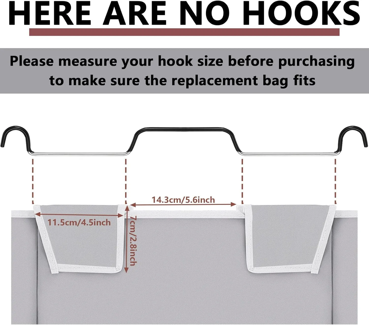 Laundry Sorter Replacement Bags Hamper Cart Removable Replacement Laundry Storage Organizer Bag Hamper Liner, No Hooks 14.76 x 8.66 x 21.65 Inch(Gray,2 Pcs)