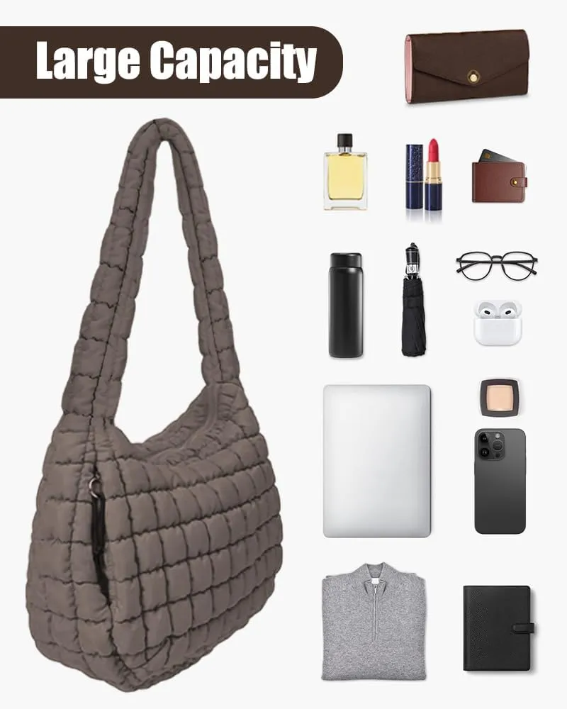 LaurelTree Quilted Puffer Crossbody Bag Lightweight Nylon Puffer Tote Bags Puffy Shoulder Bag Carryall Hobo Bags for Women