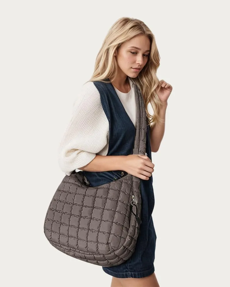 LaurelTree Quilted Puffer Crossbody Bag Lightweight Nylon Puffer Tote Bags Puffy Shoulder Bag Carryall Hobo Bags for Women