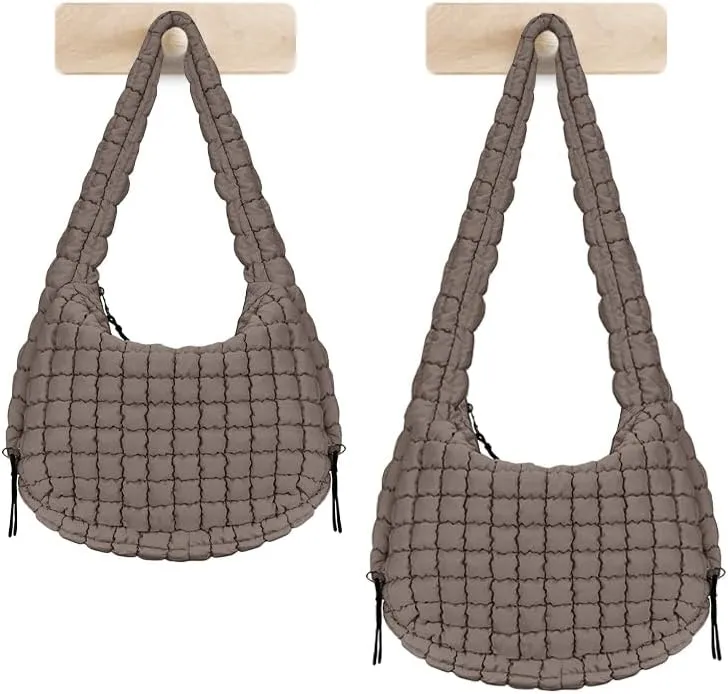 LaurelTree Quilted Puffer Crossbody Bag Lightweight Nylon Puffer Tote Bags Puffy Shoulder Bag Carryall Hobo Bags for Women